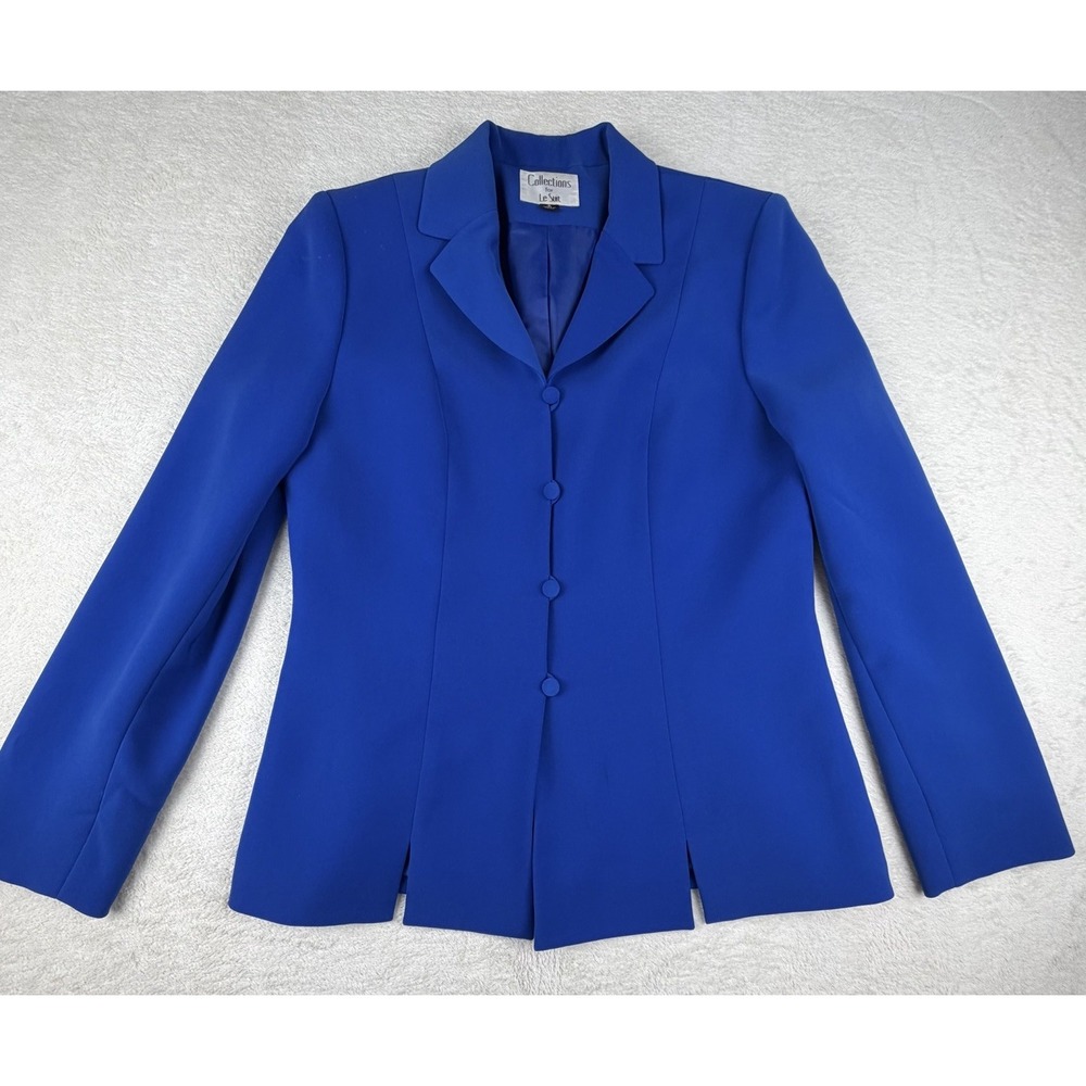 Vintage Collections For Le Suit Jacket Blazer Royal Blue 4 Button Front 90s Sz 8